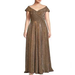 Xscape Plus Size Metallic Glitter Neck Ball Gown